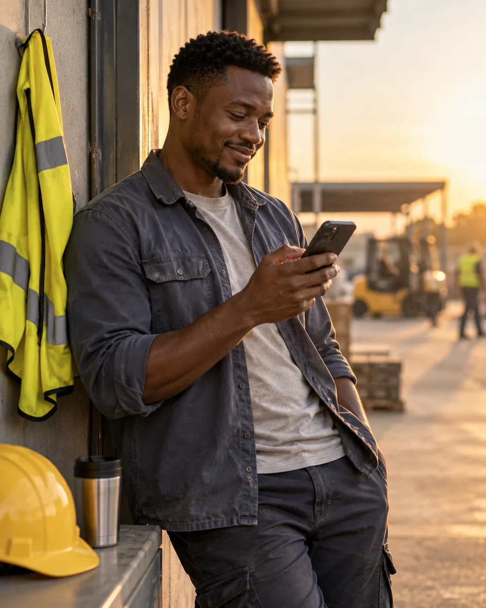 SOLmate customer checking his Cash Advance offer on his phone at work