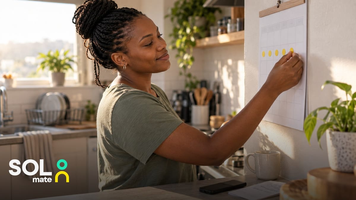 How to improve your credit score in South Africa — one more month paid on time, marked off on a kitchen calendar
