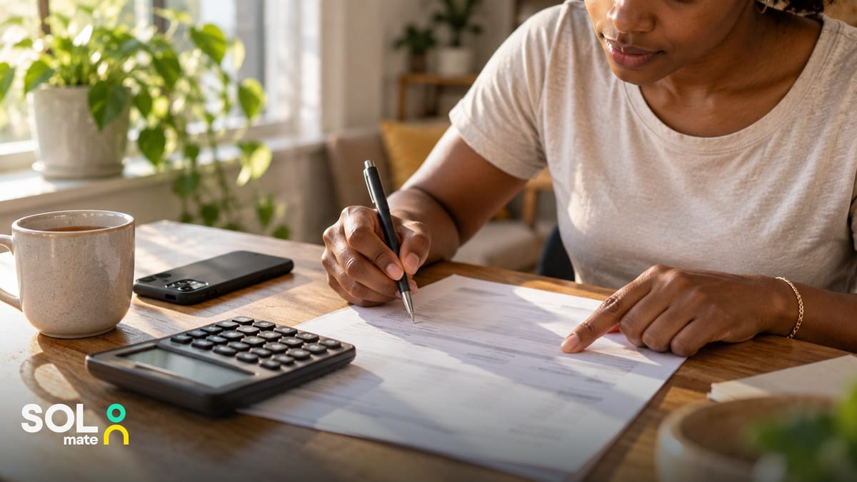 Micro loans in South Africa — a borrower checks the total repayment on a loan agreement before signing