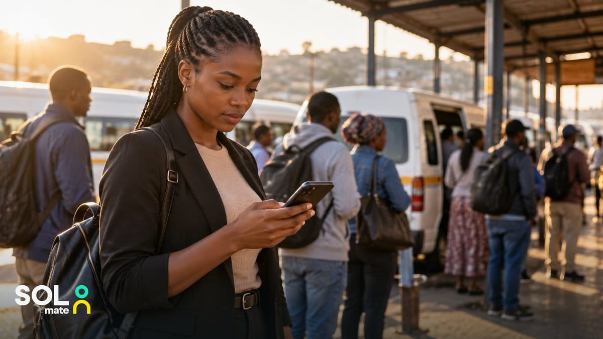 Reversing a debit order in South Africa: a commuter checks a payment notification on her phone before deciding what to do